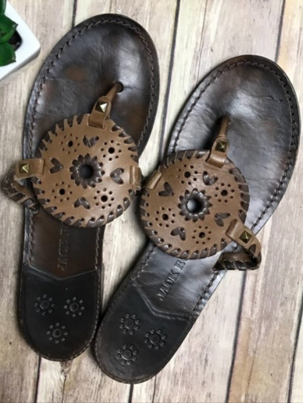 Jack Rogers Georgica Morocca Two Town Cognac Chocolate Thong Sandals Size 10